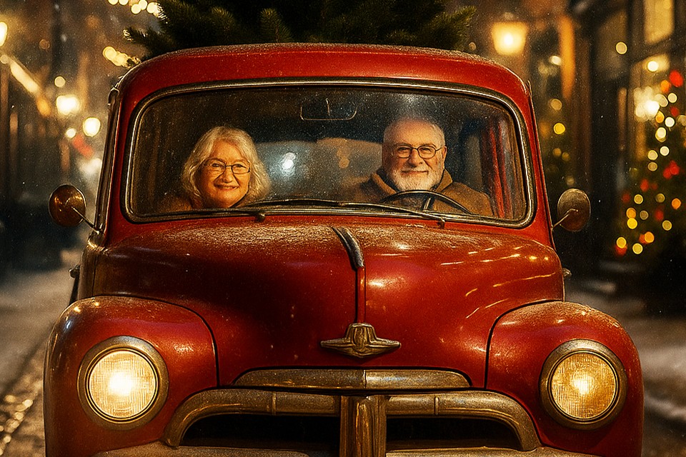 een vintage auto kerstborrel photobooth thema